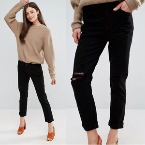 J Brand • Caitland slim boyfriend jeans Retrograde wash black straight rip knee